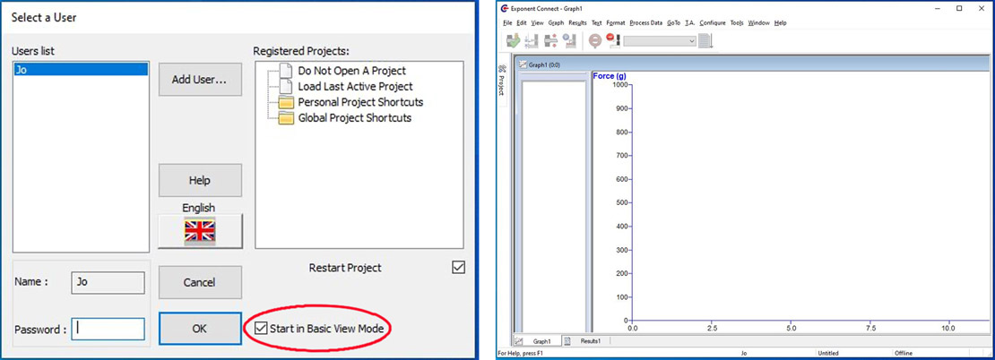New Exponent Connect user selection screen and graph template