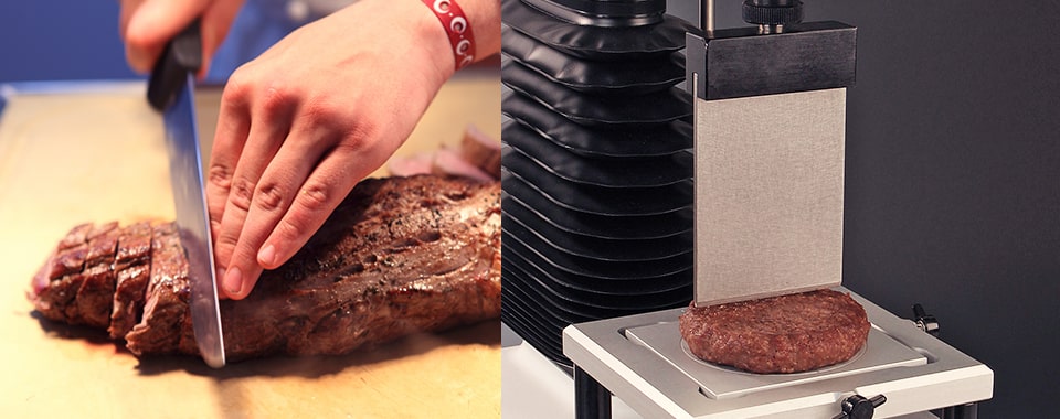 Example of heterogenous test of meat using a blade on the Texture Analyser