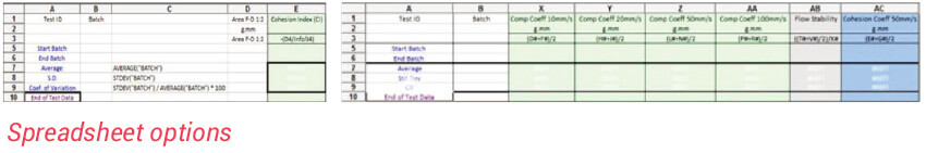 Powder Flow Analysis spreadsheet